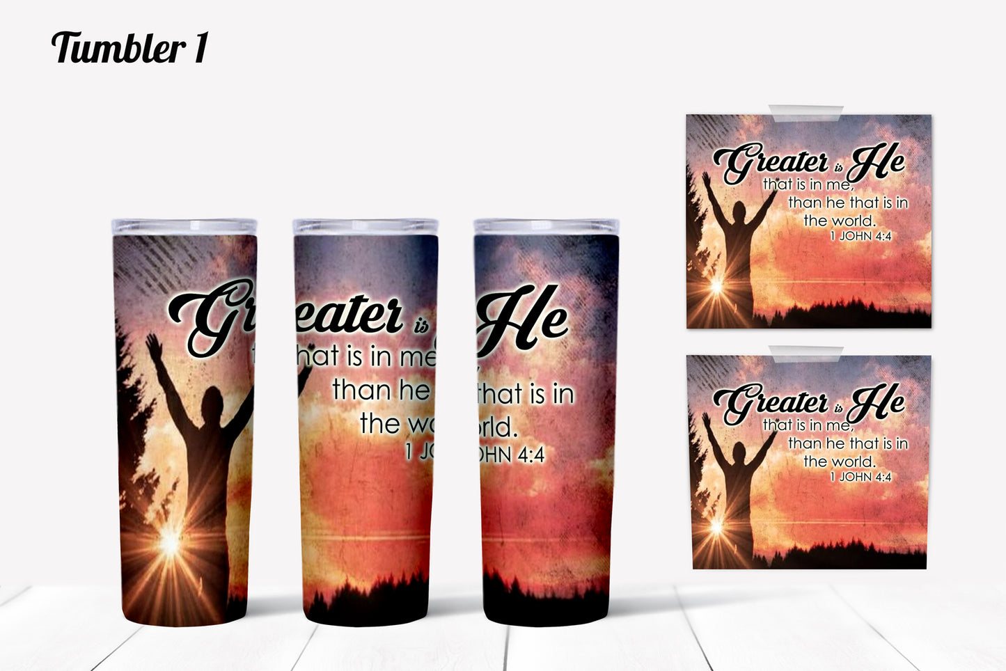 Greater is He 1 John 4:4 Tumbler 20oz - Sunrise